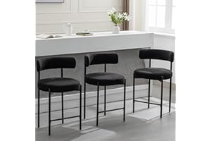 Forsalund Counter Height Bar Stools, 24'' Black Bar Stools Set of 3, Boucle Barstools with Back, Mid-Century Modern Bar Chairs for Kitchen Island, Dining Room