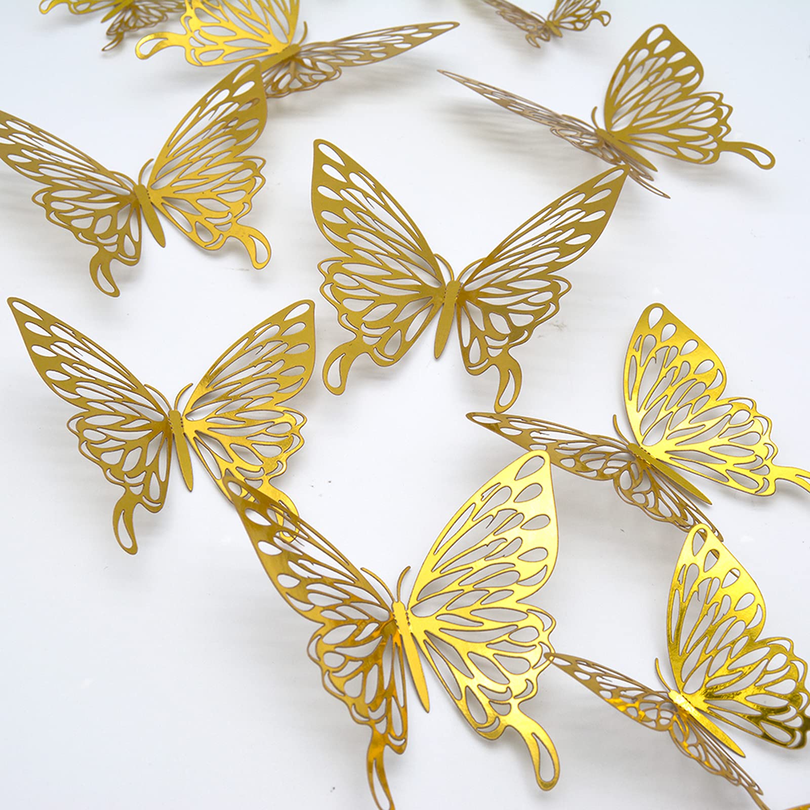 CAYUDEN 24pcs Removable Golden Paper Wall Decor Stickers - DIY Butterfly Stickers for Room, Door, Window, Wedding, Party Decoration, Living Room