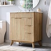 T4TREAM 30" Fluted Bathroom Vanity with Ceramic Sink Combo，Freestanding Modern Bathroom Storage Vanity Cabinet with 2 Soft Cl