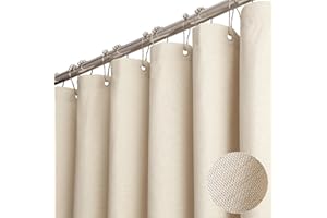 BTTN Fabric Shower Curtain, Linen Textured Cloth Shower Curtain Set with 12 Plastic Hooks, Hotel Luxury Neutral Modern Simple
