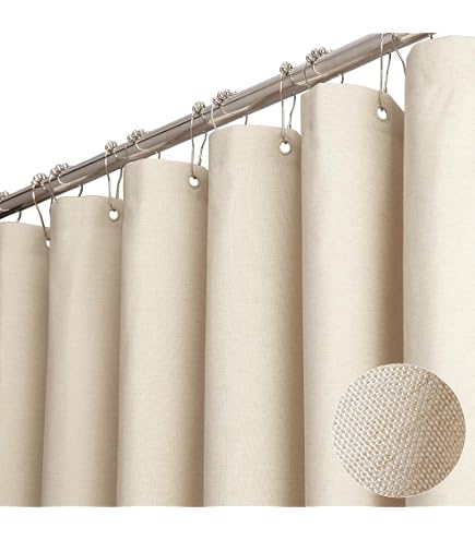 ANRODUO Rideau de douche extra long en tissu – Crème 182,9 x 243,8 cm avec
