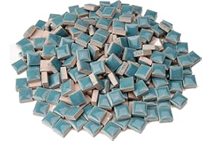 Samjobroad Ceramic Mosaic Tiles for Crafts,Square Shapes Mosaic Glass Pieces,12x12mm,300g/200pcs,Colorful Mosaic Pieces for Outdoor Bathroom Kitchen Home Decoration,Turquoise