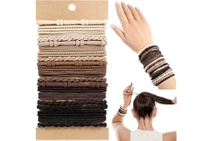 OHCISP Boho Hair Ties, 20 PCS of 4 Styles Cute Bands for Thick or Thin Hair, No Damage Elastic Bracelets, Brown Hair Accessories for Girls and Women