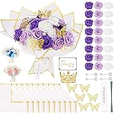 Cinpode Valentine's Day Purple Flower Bouquet Kit, Artificial Purple Rose Bouquet Everlasting Flowers Fake Bouquet for Valentines, Anniversary, Engagement, Wedding, 24 Roses