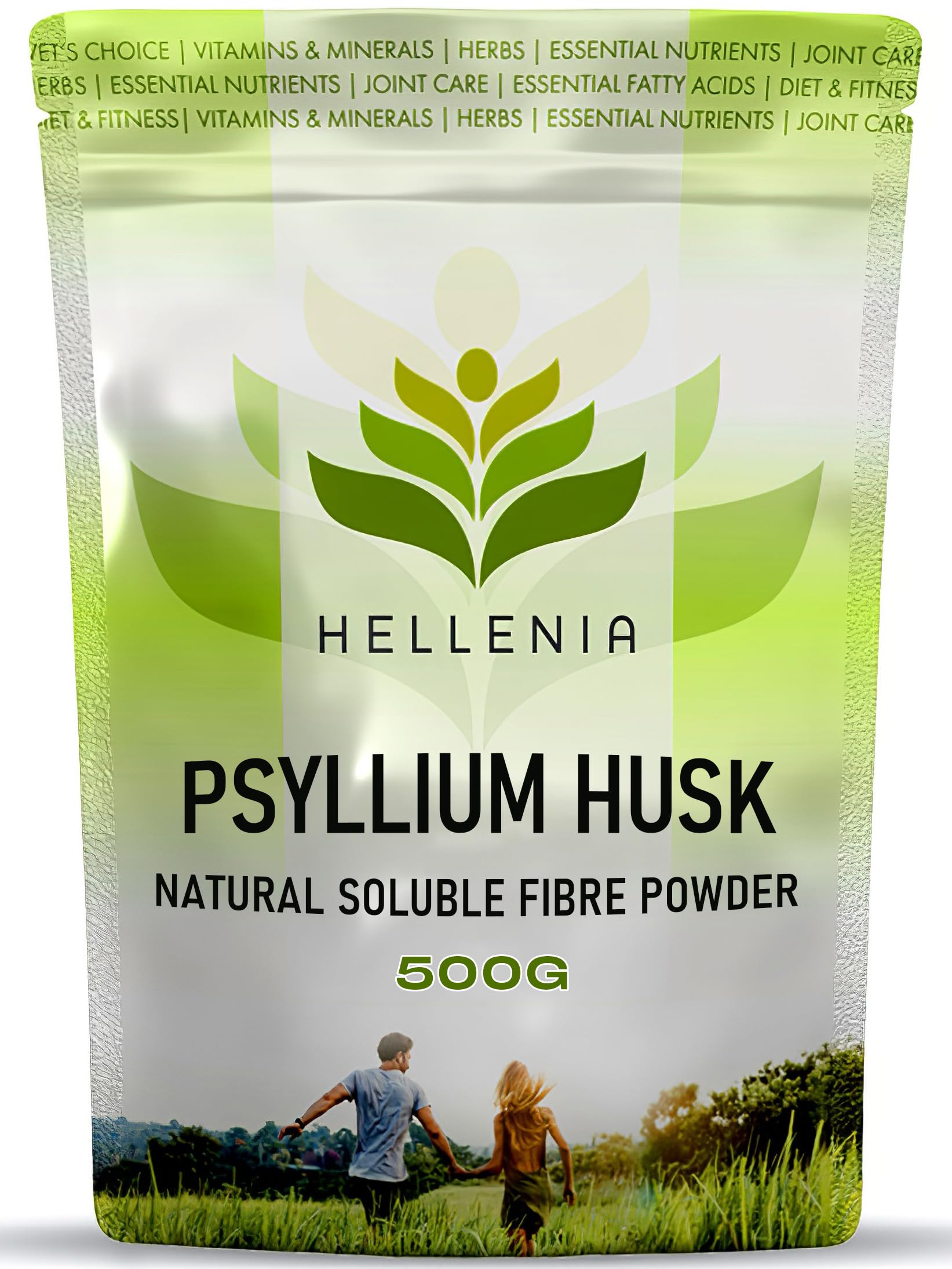 Psyllium Husk Powder 500g | Colon Fibre - Pure & Natural Psyllium Seed Husks | GMP Certified Product - High in Fibre, to be Mixed with Water, Suitable for Vegans - by Hellenia Healthfoods