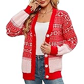 Imimtuan Women's Ugly Christmas Cardigan Sweaters Open Front Button Down V Neck Long Sleeve Knit Outwear Coat