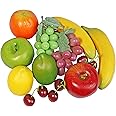 Fake Fruit Artificial Realistic Lifelike Decorative Foam Fruits & Vegetables for Hand Made Home, Kitchen, Party Decor (12pcs Assorted Fruit Mix Apples, Lemons, Oranges, Bananas, Grapes, Cherries)