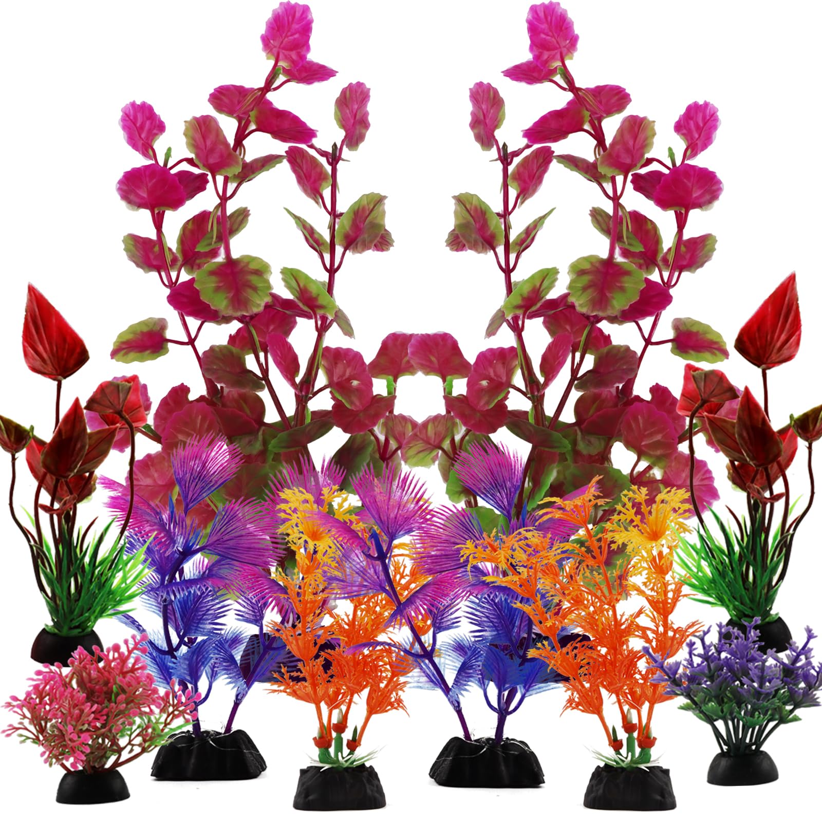 QUOZUO Aquarium Decorations Plants, 10pcs Colorful Fish Tank Plastic Plants Decoration for Aquariums, Fish Tank Accessories