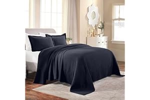 Superior Fleur De Lis Cotton 3 Piece Bedspread Set, Home Bed Decor, Decorative Textured Bed Spread, 2 Pillow Shams, Airy Blanket, Matelasse Coverlet Bedding, Boho Medallion, King, Navy Blue