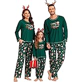 SWOMOG Family Matching Christmas Pajamas Set Holiday Sleepwear Long Sleeves Pjs for Women,Cozy Xmas Pajamas Green Santa Claus Medium