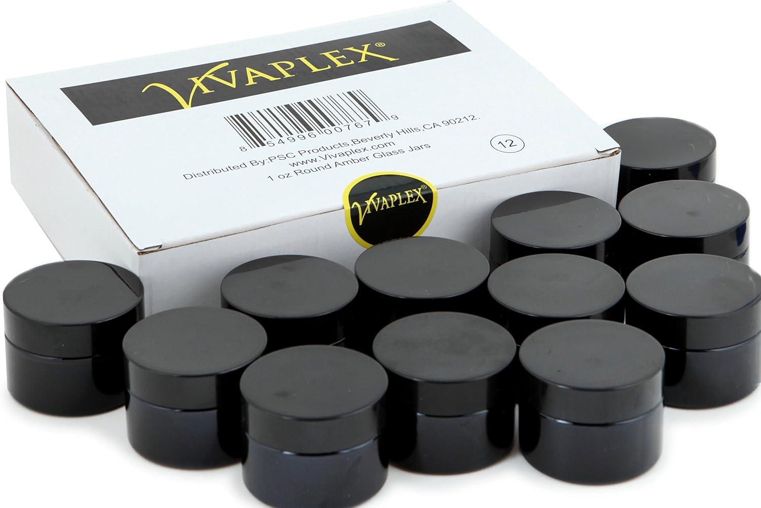 Vivaplex, 12, Amber, 1 oz, Round Glass Jars, with Inner Liners and Black Lids, brown, 1 Ounce (Pack of 12) - Image 5