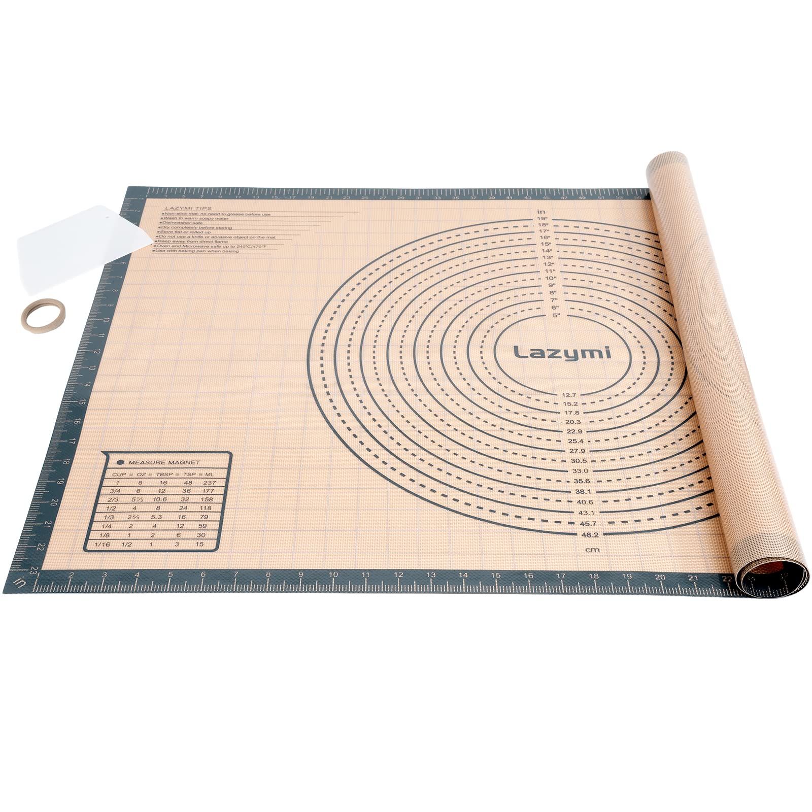 Extra Large & Thick Silicone Baking Mat 91×61 cm, Non Stick Pastry Rolling Sheet with Measurement, Non-Slip Silicon Dough kneading Board, Counter Table Mat, Placemat, for Pie/Cake/Pizza(Grey+Scraper)