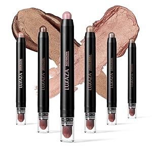 LUXAZA 6 PCS Neutral and Brown Metallic Eyeshadow Stick,Warm to Cool Cream Shimmer Eyeshadow Pencil Crayon,Pro Waterproof & Long Lasting Starter Eyeshadow Stick Sets