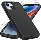 Pilaru for iPhone 14 Case &amp; iPhone 13 Case :14FT Military Grade Droptection iPhone 14/13 Phone Case with 2Pc HD Screentector,Shockproof/Dustproof/Dropoftective Case for i Phone 14 &amp; i Phone 13-Black