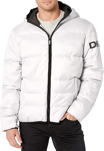 dkny men's hooded puffer jacket