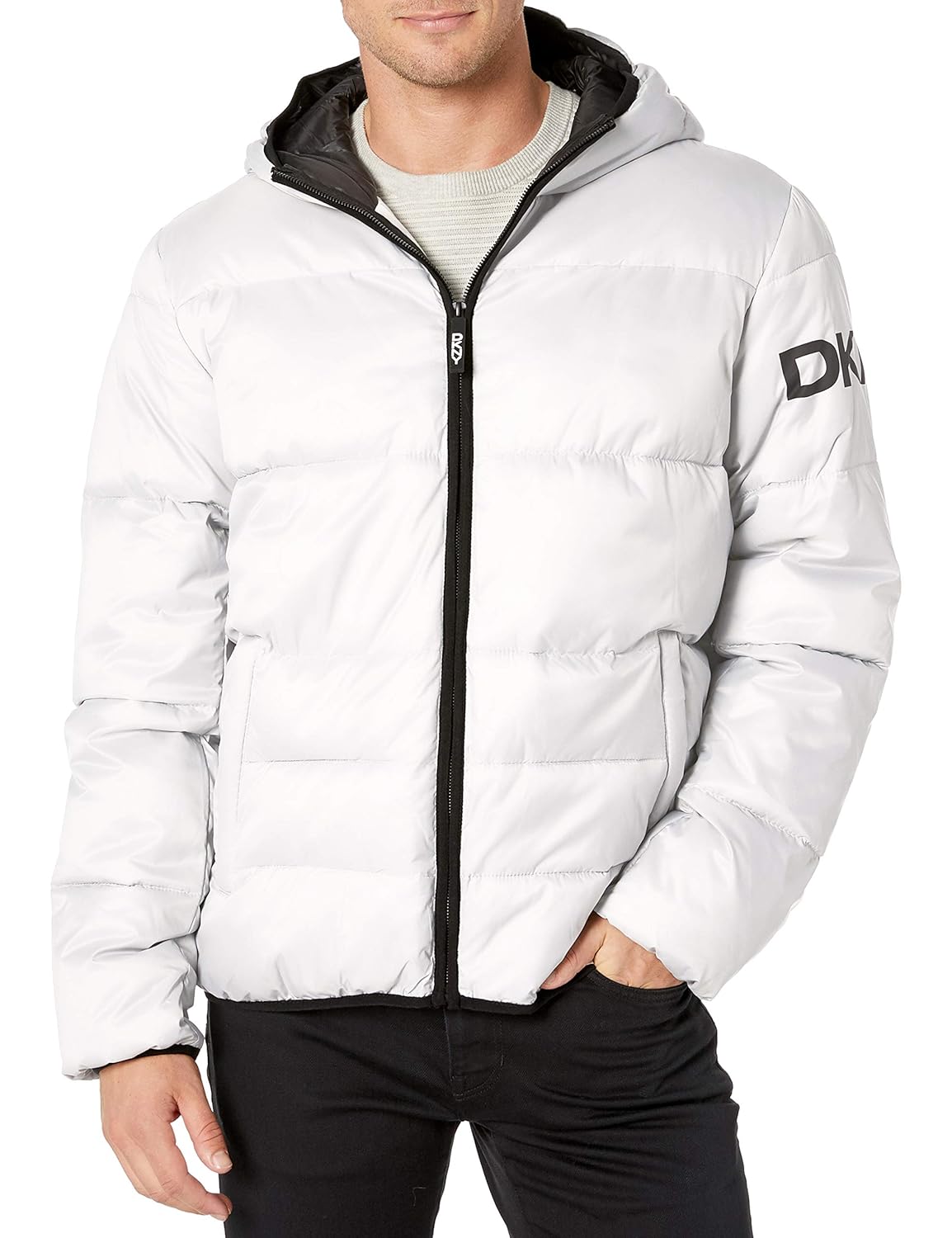 Buy DKNY Men's Water Resistant Ultra Loft Hooded Logo Puffer Jacket at