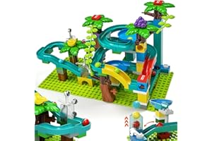 BURGKIDZ Exclusive Dinosaur Marble Run Building Blocks with Trigger Gravity Hammer Track Race, Compatible Building Brick Maze Game, STEM Educational Learning Toy Super Gift for Boys Girls Ages 4-8 (Marble Run)