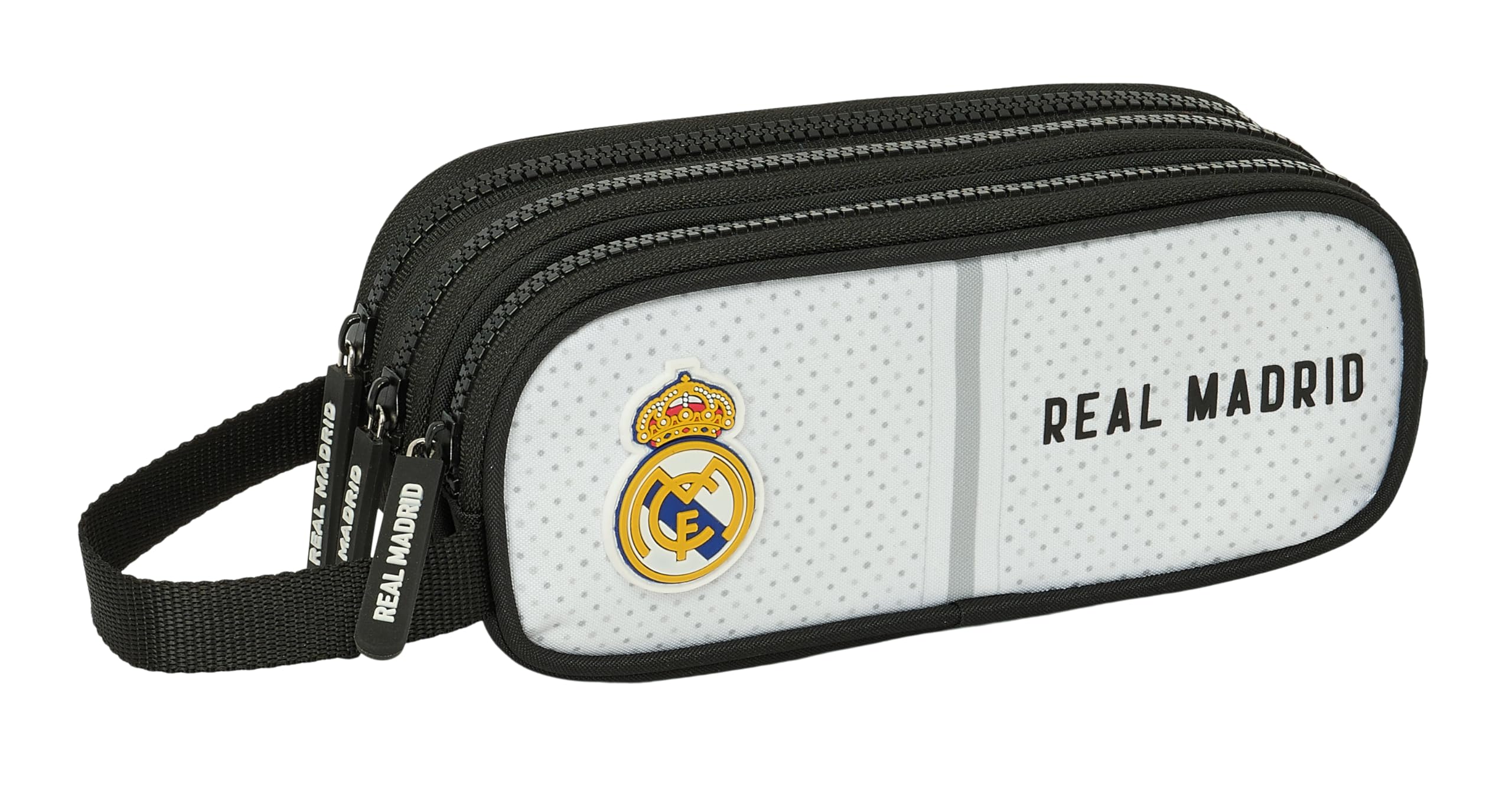 Real Madrid 1st Team 24/25 – Triple Zip Case, Children's Pencil Case, Ideal for Children from 5 to 14 Years, Comfortable and Versatile, Quality and Resistance, 21 x 7 x 8.5 cm, White/Grey, white/grey,