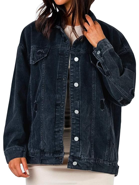 Buy Jean Jacket Women Oversized Black Denim Jacket (XL, Oversized black