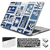 Yebiseven for M4 MacBook Air 15 inch Case 2025 2024 2023 Released A3241 A3114 M3 A2941 M2, Hard Shell Laptop Case with Keyboard Cover & Trackpad Film & 2 OTG Adapters, Blue Palm Trees