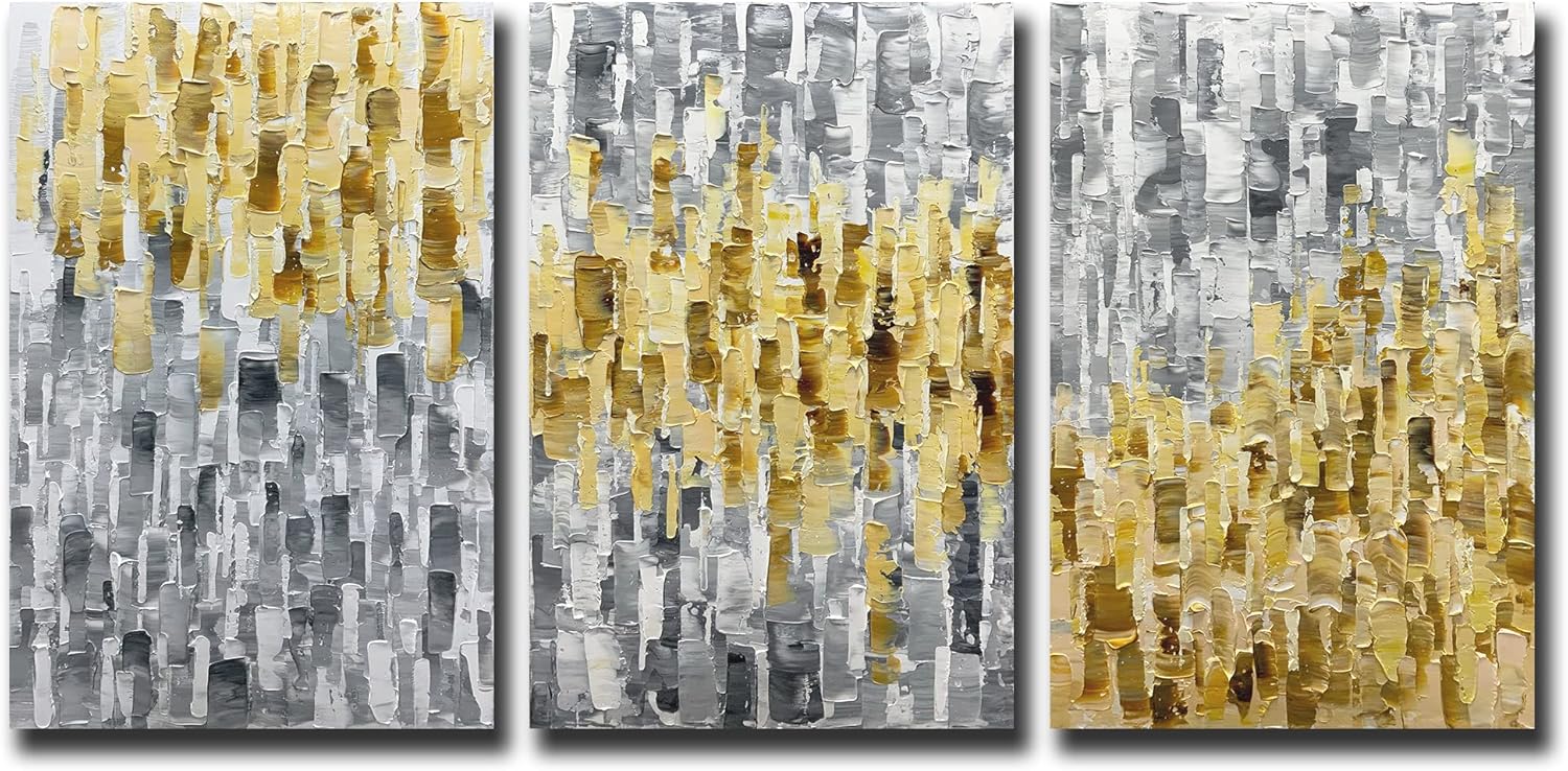 Paintings - MUWU Paintings, 24x36Inchx3 panels Paintings Oil Hand Painting 3D Hand-Painted On Canvas Abstract Artwork Framed Ready to Hang for Living Room,Dinning Room, Bedroom