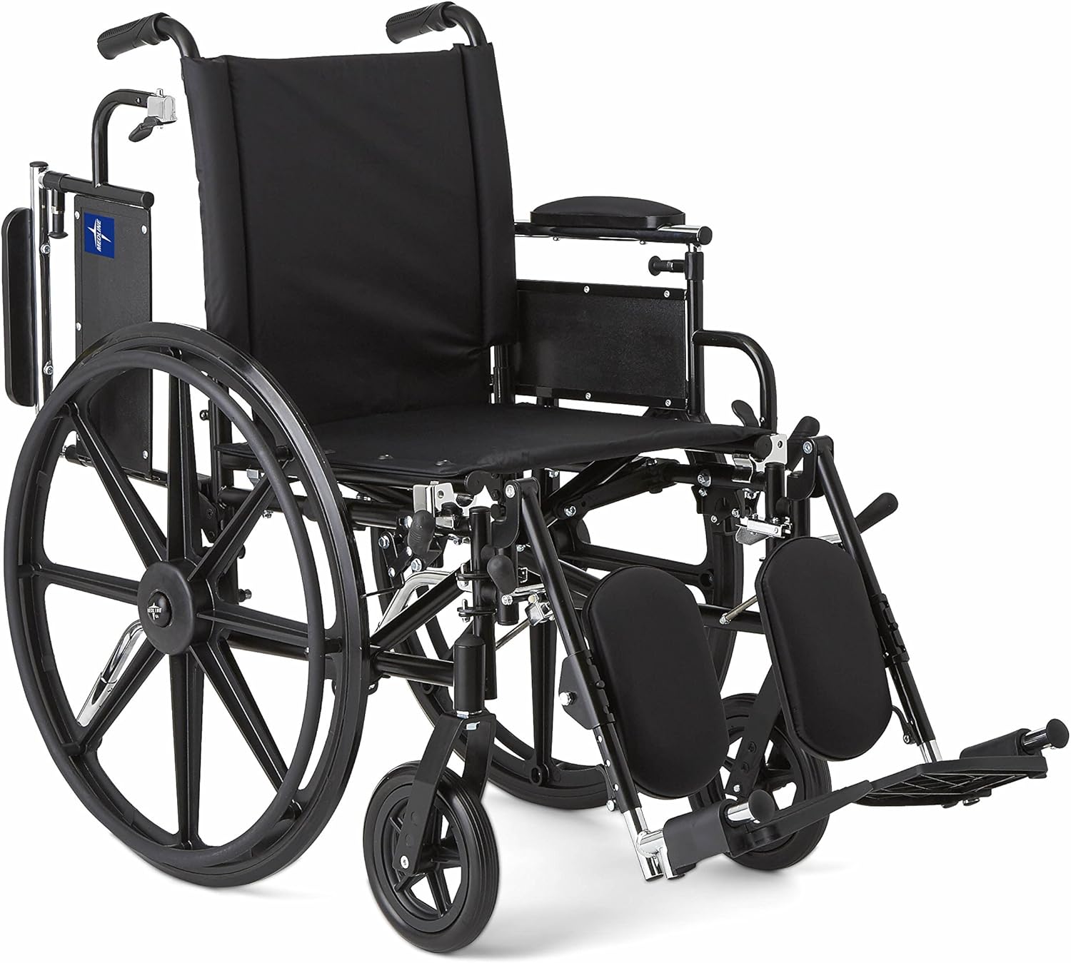 Medline Robust and Rugged Wheelchair with Flip-Back Desk Arms, Removable Elevating Leg Rests and Anti-Tippers, Black, 18" Seat: Health & Personal Care