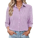 LOMON Womens Long Sleeve Button Down Shirts Casual Loose Fit Cotton Collared Blouses