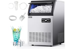 EUHOMY Commercial Ice Maker,250lbs/24H,Stainless Steel Under Counter Ice Machine with Water Filter,33lbs Storage Capacity, 84 Cubes in 8-12 Mins, Freestanding Ice Machine for Home/Bar/Cafe/Restaurant