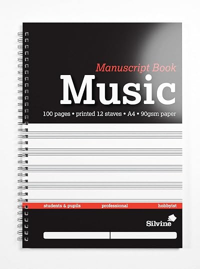 Silvine A4 Music Manuscript Book 12 Stave 100 Pages Printed 12 Stave