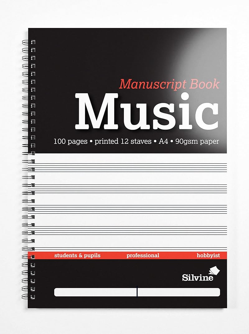 Silvine A4 Music Manuscript Book 12 Stave 100 Pages Printed 12 Stave