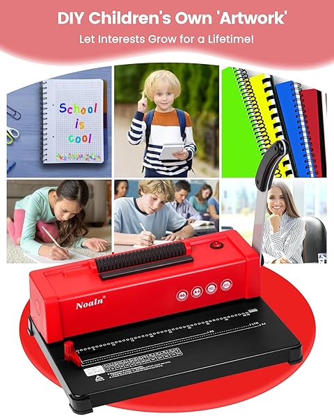 46-HOLE BINDING MACHINE SPIRAL COIL BINDER RED,DIY BOOK BINDER KITS WITH ELECTRIC COIL INSERTER,4:1 PITCH 500 SHEETS,COME WITH 100PCS COMB BINDING SPINES,SCHOOL OFFICE HOME