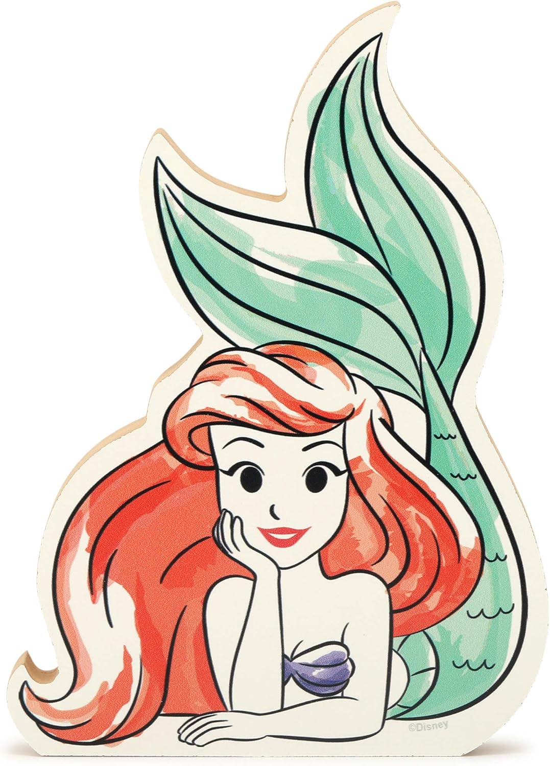 Open Road Brands Disney Princess The Little Mermaid Ariel - Chunky Wood Block Decor for Kids' Room, Play Room, Bedroom, or Movie Room