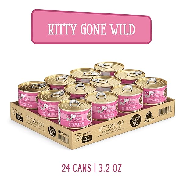 WERUVA CATS IN THE KITCHEN, KITTY GONE WILD WITH WILD SALMON AU JUS CAT FOOD, 3.2OZ CAN (PACK OF 24)
