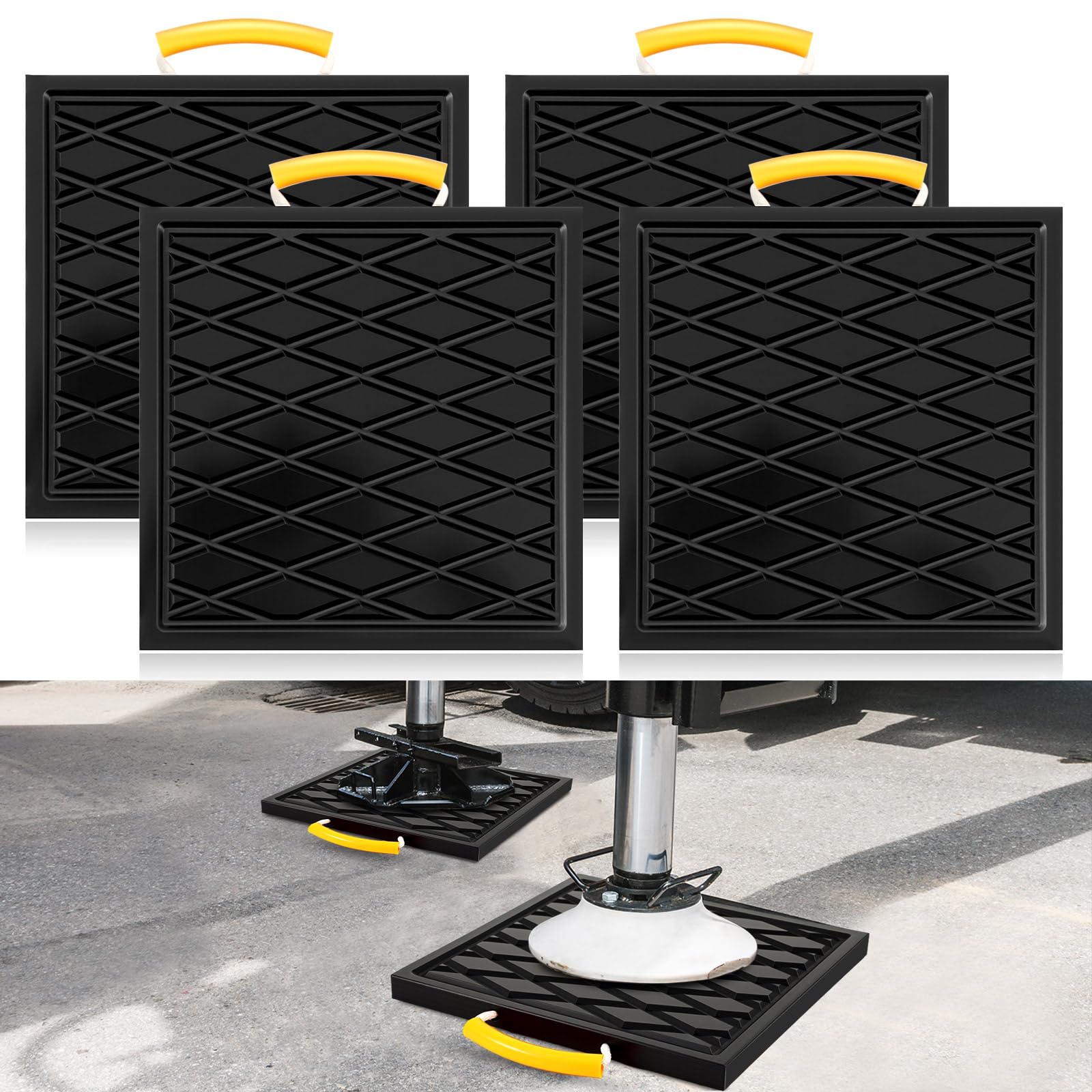 Photo 1 of Threlaco 4 Pcs RV Jack Pads RV Leveling Blocks with Handle 12 x 12 x 1 Inch Heavy Duty Leveling Jack Pads Stabilizer Blocks for Truck Trailer Crane