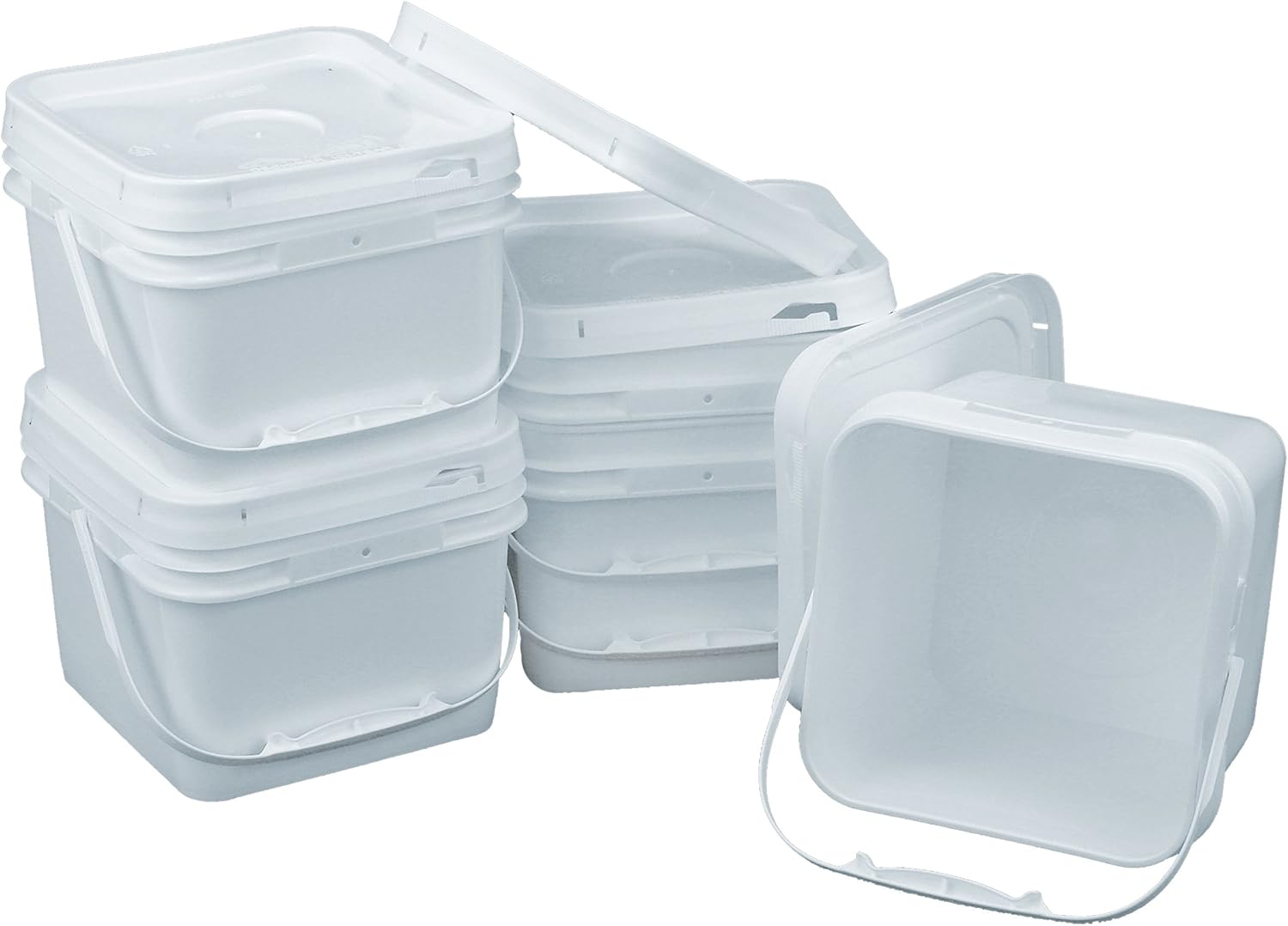 Square 68 mil Bucket Kit, Five 2-Gallon Buckets with White Snap-on Lids