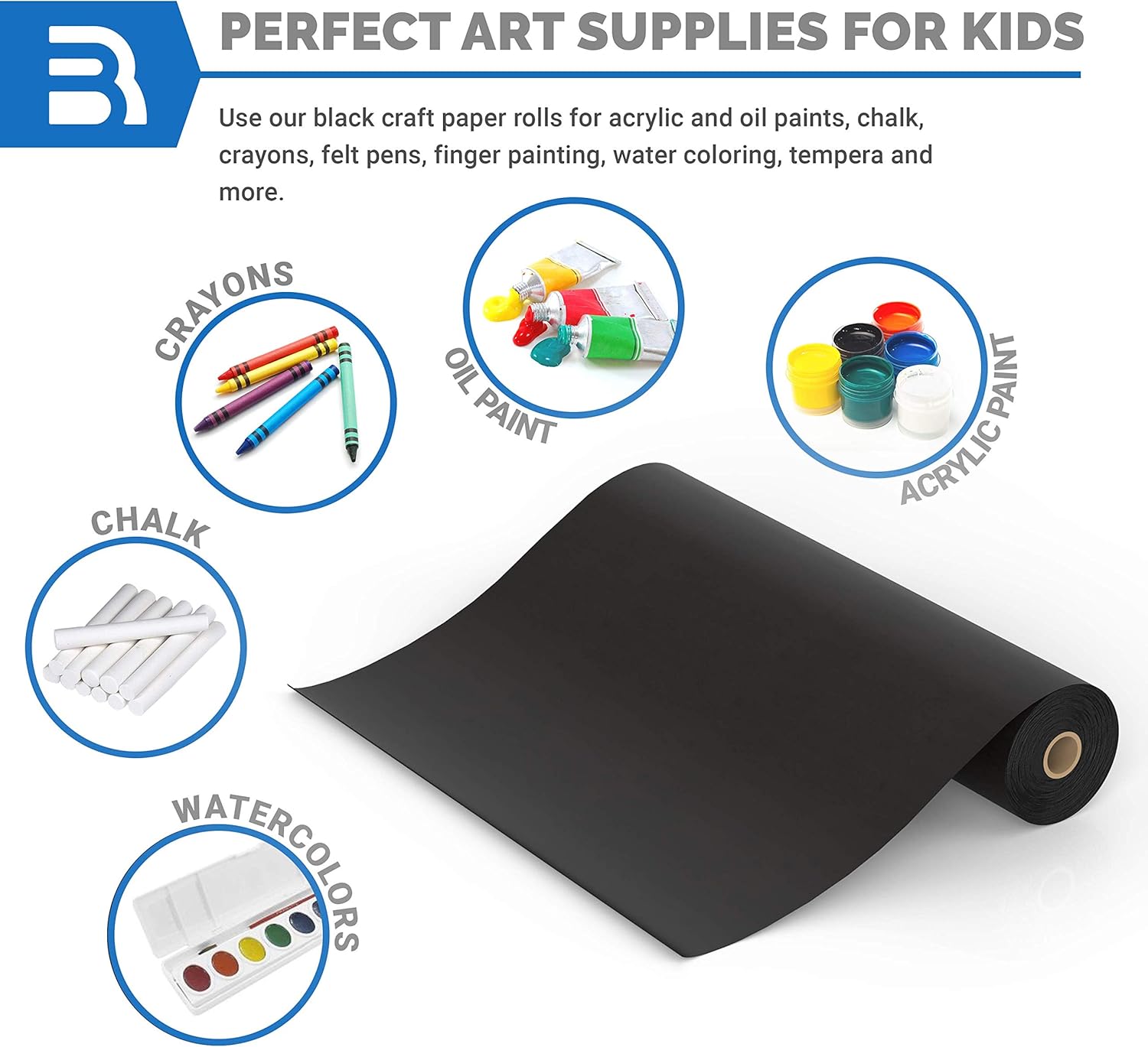 Black Kraft Arts and Crafts Paper Roll - 18 inches by 100 Feet (1200 Inch) - Ideal for Paints, Wall Art, Easel Paper, Fadeless Bulletin Board Paper, Gift Wrapping Paper and Kids Crafts - Made in USA