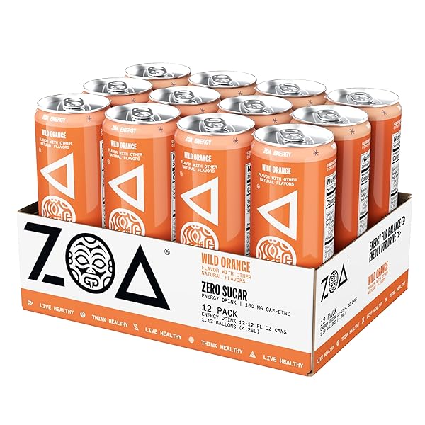 ZOA ZERO SUGAR ENERGY DRINKS – WILD ORANGE | HEALTHY ENERGY FORMULA WITH NATURAL CAFFEINE, DAILY VITAMIN C, ESSENTIAL B-VITAMINS | GLUTEN-FREE, KETO FRIENDLY | 12 OUNCE CANS (PACK OF 12)