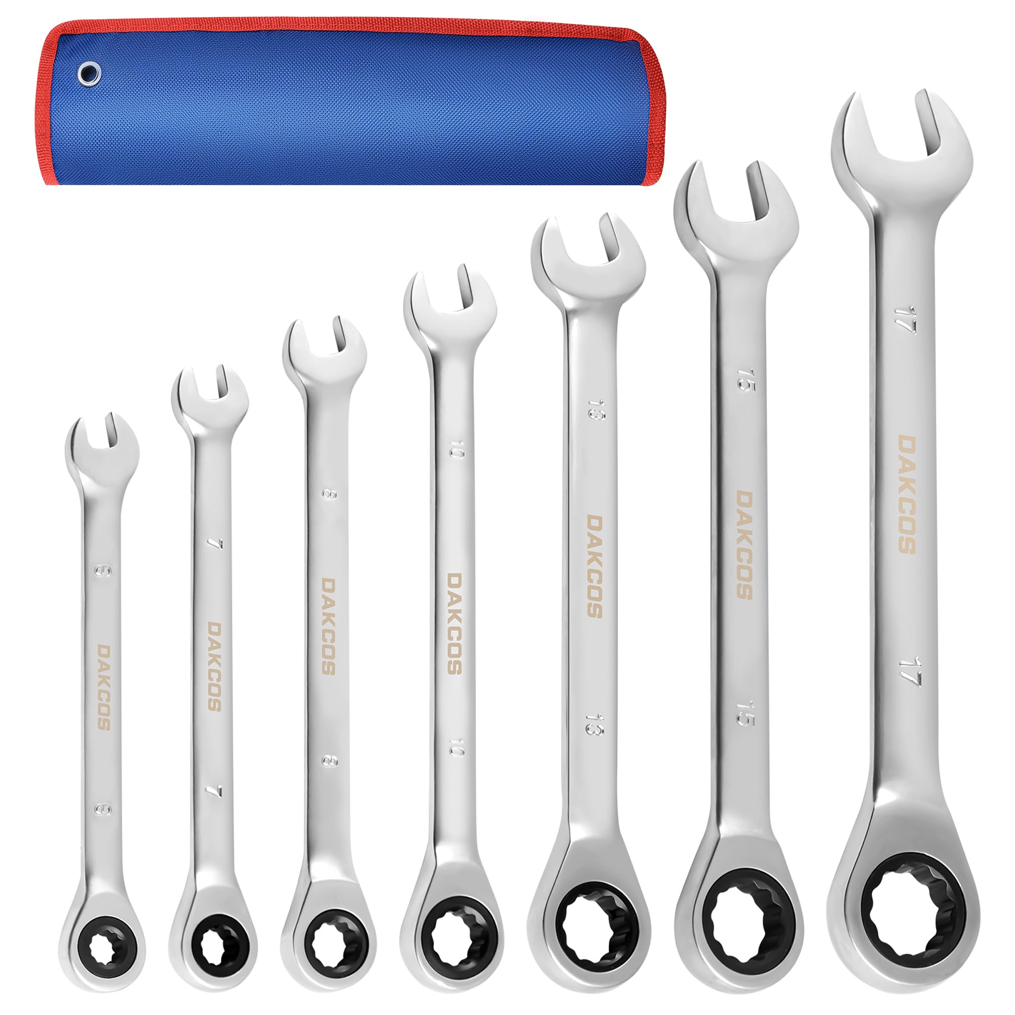 DAKCOS 7 Pieces Ratchet Spanner Set Combination Wrench(6-17mm) Fixed Head with Storage Pouch — image 1