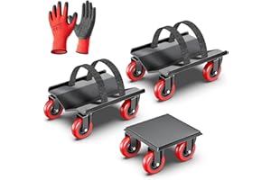 KOSTANZO Snowmobile Dolly Heavy Duty with 3 Inch Caster Wheels,Sled Dollies Set of 3 Holding Up to 1660 LBS,V-Slide Steel Dollies with Full Rubber Pad Protecting Ski,and 2 Pairs of Straps Attaching on Skis