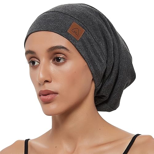 Satin Lined Sleep Cap Bamboo Silk Bonnet Stay on Slap Cap Slouchy