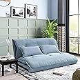 Harper & Bright Designs Floor Sofa Adjustable Lazy Sofa Bed, Foldable Mattress Futon Couch Bed with 2 Pollows, Blue