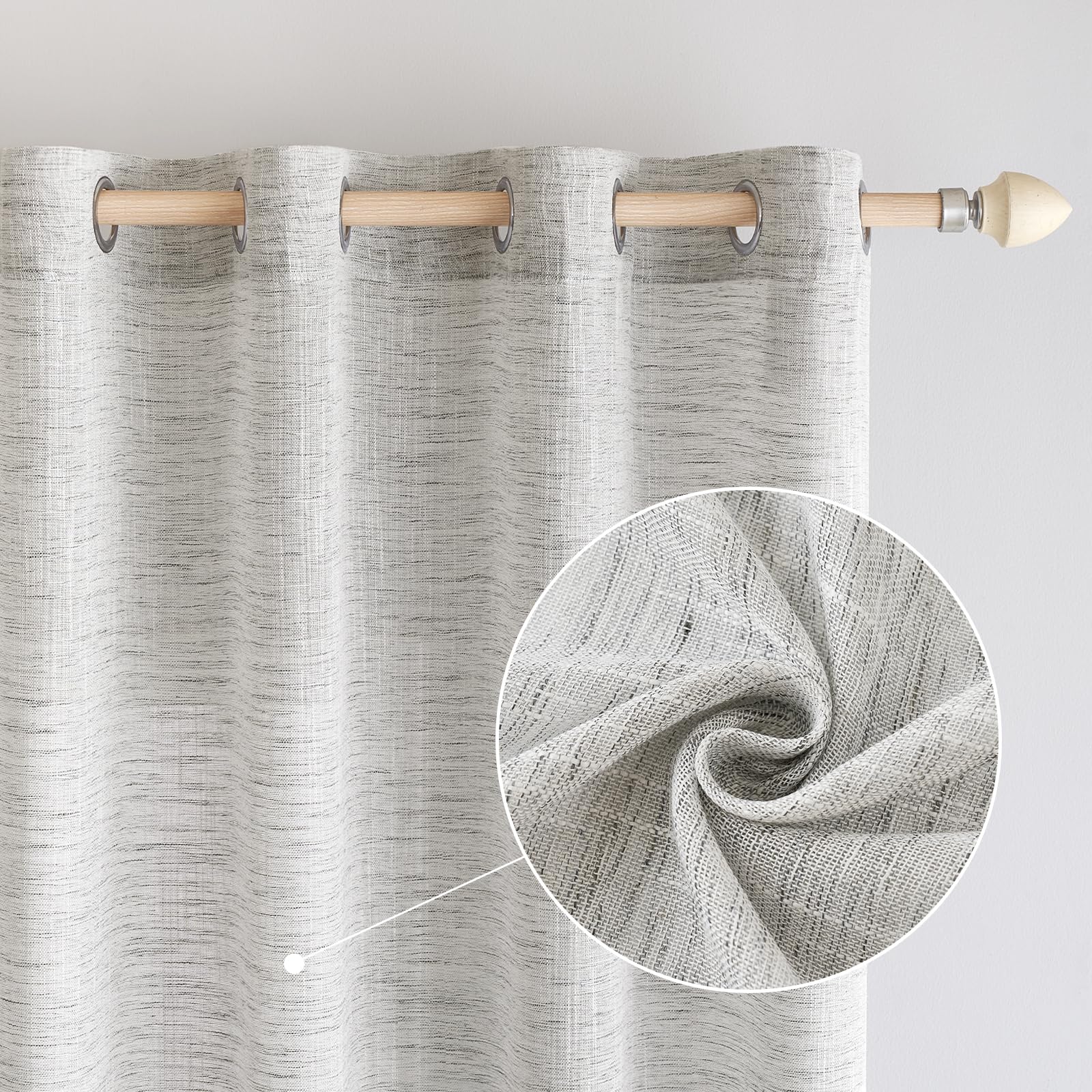 EMEMA Transparent Linen Voile Curtains with Eyelets Translucent Modern Sailing Curtains for Balcony Doors Suitable for Living Room Bedroom 2 Panels 140 x 145 cm White Grey