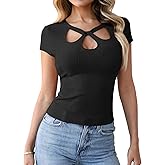 Pink Queen Women Sexy Tops Cutout Keyhole Short Sleeve Shirts Casual Summer Clothes 2026 Fashion