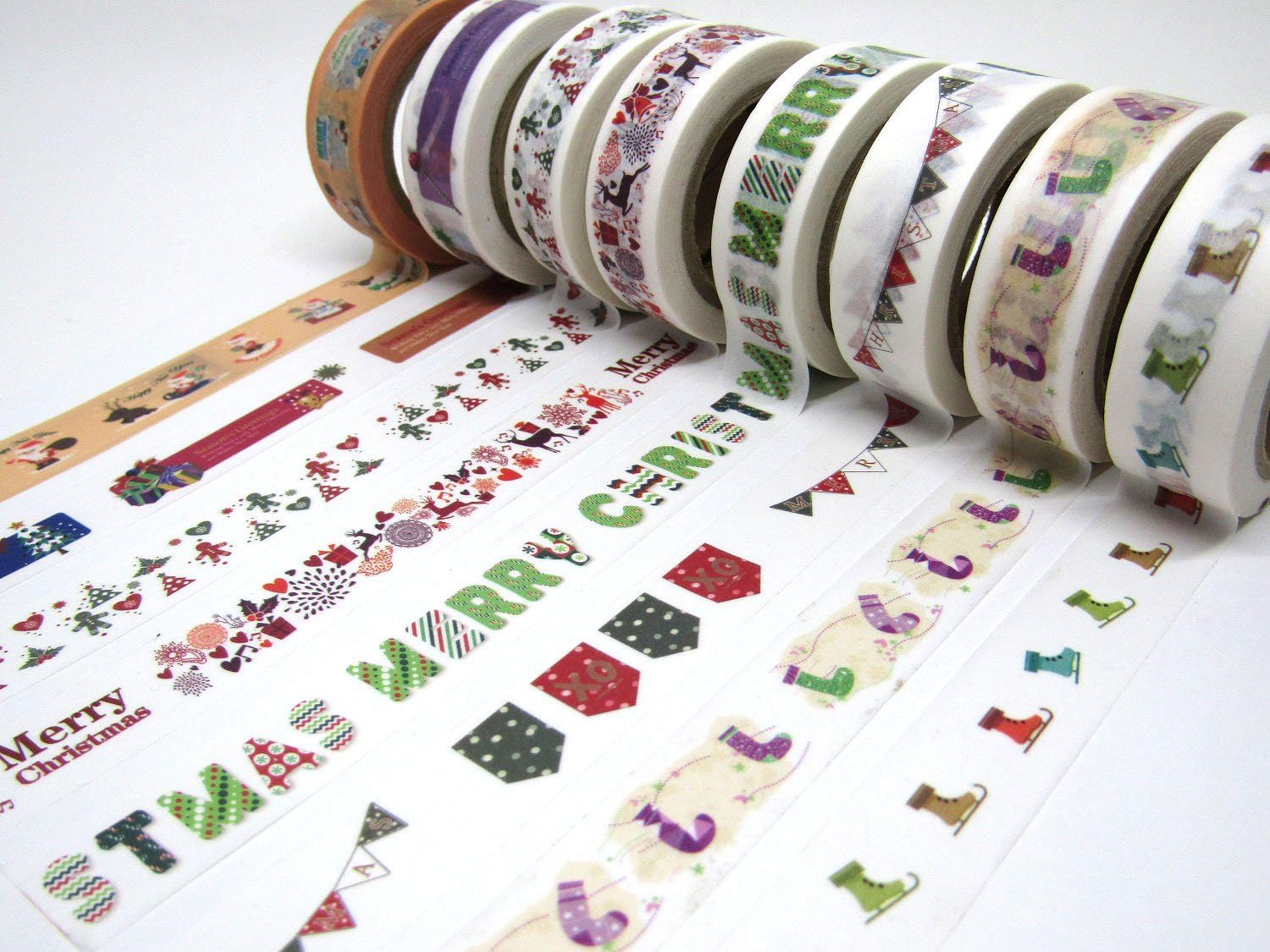 Amazon カラフル ポップ クリスマス マスキングテープ 大量 8巻 セット おしゃれ かわいい マステ まとめ買い サンタ ツリー トナカイ プレゼント マスキングテープ 文房具 オフィス用品