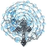 GeekTenet Rosary Beads Chaplet Natural Aquamarine Crystal Big Rosery Cross Catholic gifts