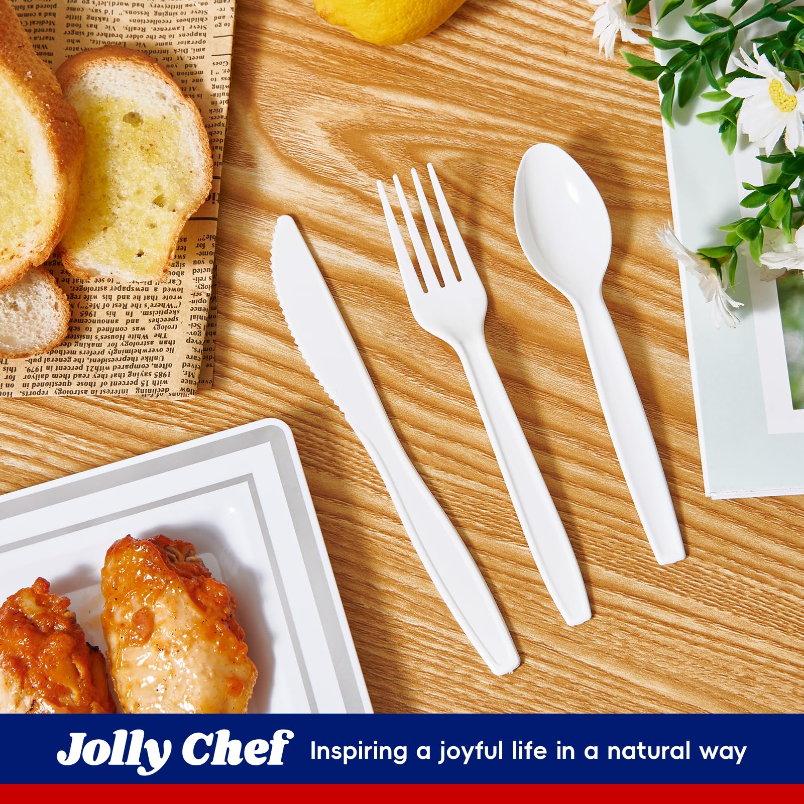 Mua JOLLY CHEF 360 Pack Plastic Cutlery Set, White Disposable Plastic ...