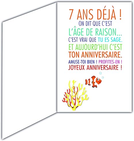 69 2107 Carte Joyeux Anniversaire 7 Ans Enfant Garcon Fille Mer Poissons Tortue Hippocampe Papeterie Fournitures De Bureau Stargas Ie