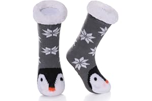Yebing Kids Boys Girls Slipper Socks Cute Animal Fuzzy Winter Warm Fleece Lining Christmas Socks With Grippers