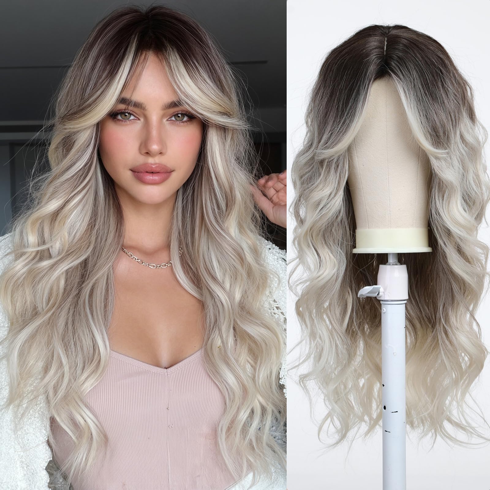 Esmee Long Wavy Ombre Mixed Blonde Wigs for Women Natuaral Synthetic Hair Heat Resistant Wig for Daily Party Cosplay Use — image 1