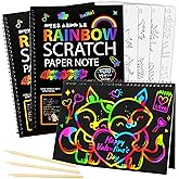 Mocoosy 3 Pack Rainbow Scratch Art Paper Notebooks, Spiral Bound Magic Scratch Pads for Kids Arts Crafts Supplies, Black Sketch Note Coloring Activity Book Birthday Valentines Day Gifts for Girls Boys